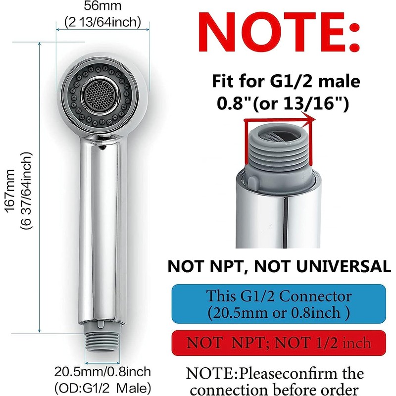 Pull Out Sink Sprayer Head Replacement,G1/2 or 13/16 inch Male