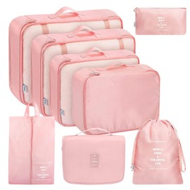 MURISE 8-Piece Packing Cube Set, Suitcase Organiser Set, Clothes Bags, for Holidays and Travel, Travel Cubes, Organiser System for Suitcases, Travel Organiser, Pink