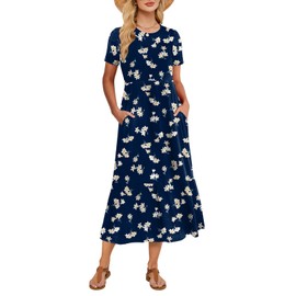 Gracyoga Women's Summer Maxi Dress 2025 Casual Short Sleeve Crewneck Flowy Swing Tiered Long Beach Dresses with Pockets
