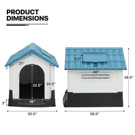 MoNiBloom 38.5 Inch Dog House for Large Dogs, Outside Insulated Plastic Dog Shelter, Weather-Proof Sturdy Dog Kennel with Elevated Floor and Air Vents, Easy Assembly Indoor Outdoor Doghouse