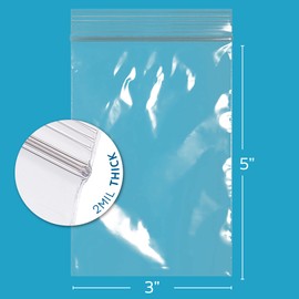 GPI - 3" x 5" - Bulk Pack of 100, 2 Mil Thick, Clear Plastic Reclosable Zip Bags, Hang Hole for Display, Durable Poly Baggies with Resealable Zip Top Lock for Storage, Packaging & Shipping