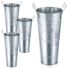 4Pcs Galvanized Metal Vases, 10 Inch, Rustic Tall Flower Buckets