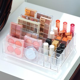 ZEXALOR Clear Drawer Organizer, Multi Sections Lipstick Holder Makeup Organizer, Drawer Dividers Office Desk Tray Bathroom Makeup Jewelry Trays (9.8×7×2.75")
