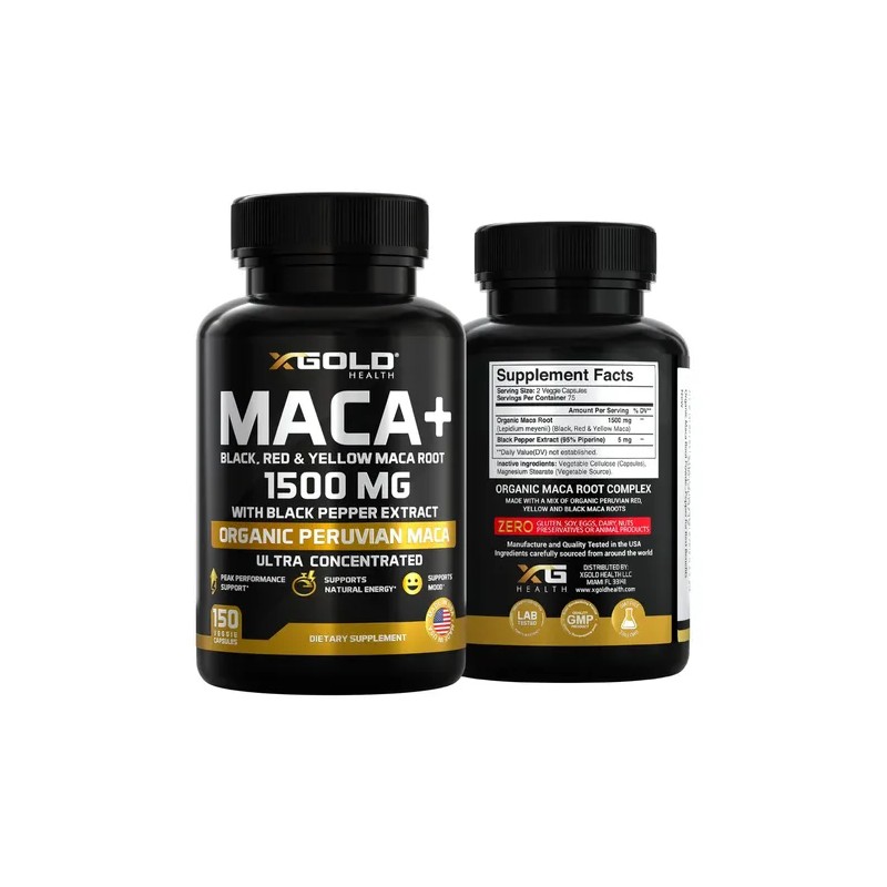 Organic Maca Root Powder Capsules Black, Yellow, Red -1000mg