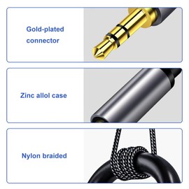 Cable estéreo trenzado de 1/8 a 1/4: 1.2M sonido de alta fidelidad, carcasa de aleación de zinc con blindaje de doble capa. Cable de audio TRS de 3,5 mm a 6,35 mm chapado en oro de 24 quilates
