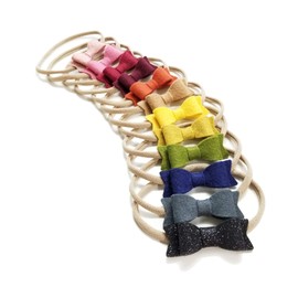 Vanaguelite Baby bows and headbands, Soft nylon headbands, newborn to toddler, Rainbow Colors, set of 12 (Fall Rainbow)