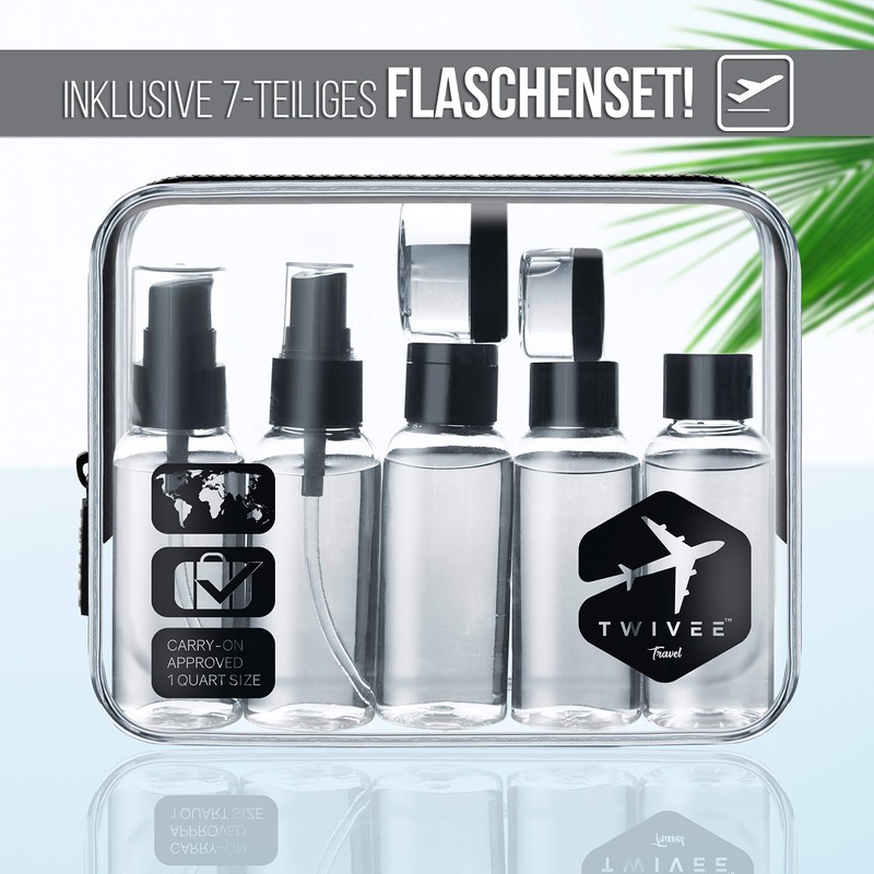 TWIVEE - Transparent toiletry bag with travel bottle set -