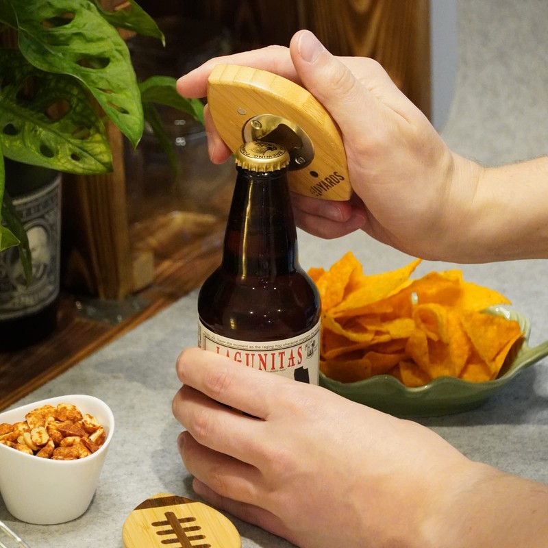 40YARDS American Football Bottle Opener Made of Bamboo & Steel