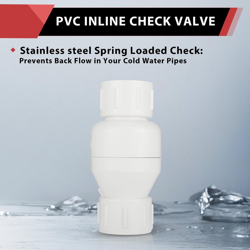 (Pack of 2) EFIELD 1-1/2 Inch PVC Inline Check Valve,