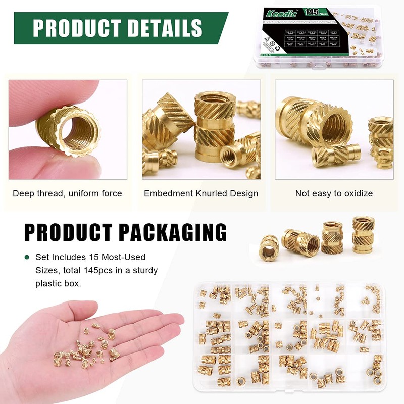 Keadic 145 Pieces M2 M3 M4 M5 M6 Thread Brass