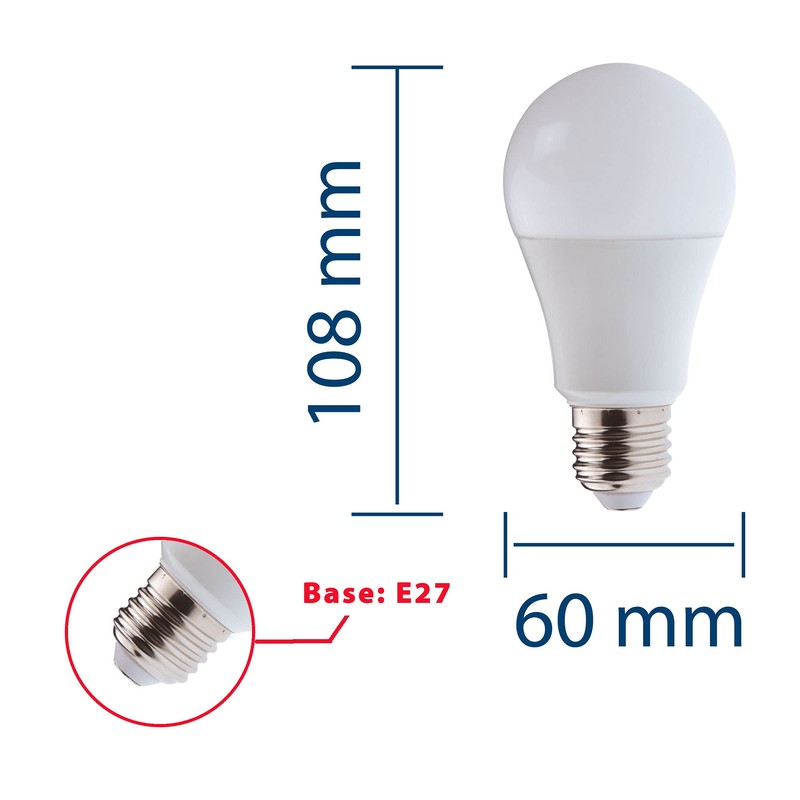 Velamp Standard A60 SMD LED Bulb 9W 806LM E27 4000K