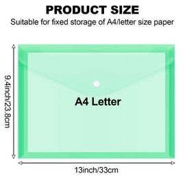 A4 Plastic Wallets Folder - 12Pcs Clear Document Folders Transparent Filing Envelopes Waterproof Plastic Envelopes File Holder Filing Document Poly Envelope for A4 Letter Paper Size (Green)