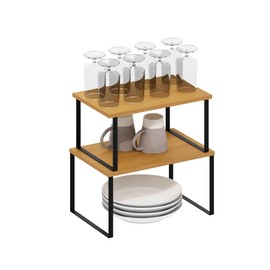 Furinno Ravel Multipurpose Expandable, Stackable Kitchen Counter Shelves, Set of 2, Beech/Black
