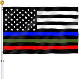 Thin Blue Red Green Line American Flag 3x5 Outdoor- Heavy Duty Police Firefighter Military Army Fireman USA Flags Blue Red Green Lives Matter Stripe Flag with Grommets