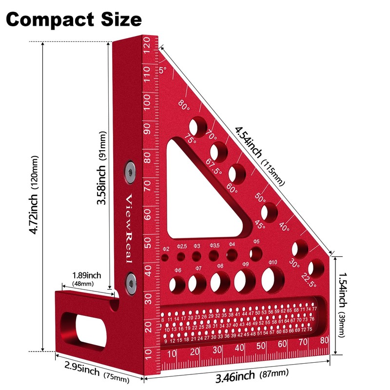 Metric Versatile Carpenter Square Scribing Ruler, 3D Multi-Angle Measuring Tool
