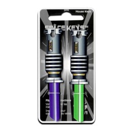 2 Green and Purple Saber Shaped Space Keys - KW1 KW10
