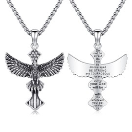 CRWENG Eagle Necklace for Men 925 Sterling Silver American Flag Cross Necklace American Engraving Eagle Cross Patriotic Pendant Independence Day Jewelry for Men Women