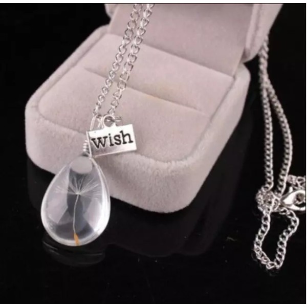 Unbranded Dandelion Seed MAKE A WISH Pear Necklace Silver Chain