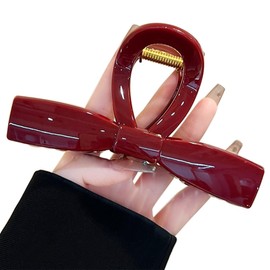 Wenlly 5.1 inch fashion bow hair claw clip, hair jaw clip, large non slip shark hair barrette, hair accessory, 1 piece, ankela red