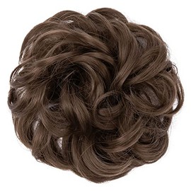 JJstar Haarteil Mit Gummiband, Groß Dutt Haarteil Gelockt Haargummi Mit Haaren Hochsteckfrisuren Haarverlängerung Messy Bun Haarteile für Damen Mädchen Pferdeschwanz (Mittelbraun)