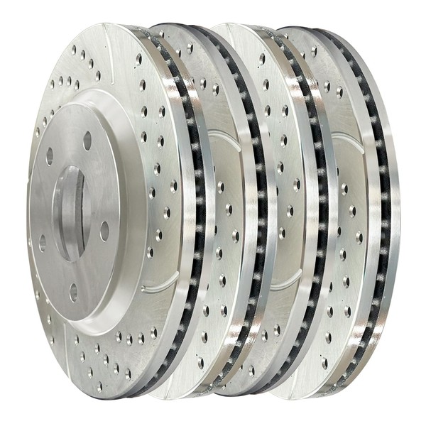 AutoShack Silver Coated Performance Brake Rotors Front & Rear Drilled
