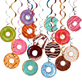 Sweet Donut Hanging Swirl Party Decorations 30 Pack Foil Ceiling Hanging Streams Party Supplies Banner Decor for Kids Donut Candy Birthday Celebrating Party Events Baby Shower Room Wall Decor