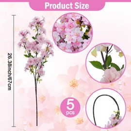 Luabue 5Pcs Artificial Cherry Blossom Flower Branches, 26.4 Inches Silk Pink Cherry Blossom Decor Long Stem Artificial Flowers, Lifelike Silk Stems Fake Branches for Wedding Home Spring DIY Decor