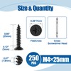 ANCHOREASE M4×25mm Wood Screw 250Pcs, Black Carbon Steel Self Tapping