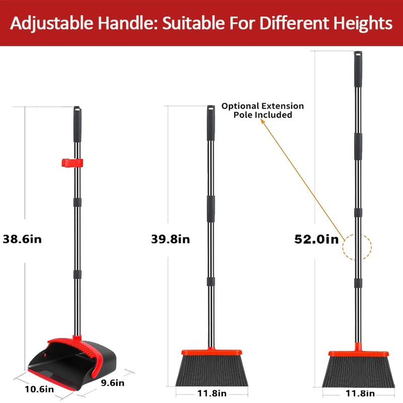 2-Pack is More economical,Brooms with Dustpan Combo Set， with 52"