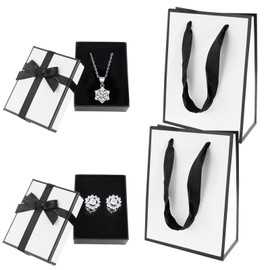 YFPOPONE 2 pieces jewellery boxes with gift bag, 9 x 7 x 3 cm, jewellery gift boxes, gift packaging jewellery with bow for earrings and necklace, small gift box with lid (white)