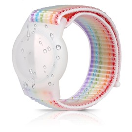 xalvok Kids GPS Tracker Bracelet - Adjustable Anti-Lost for AirTag (2nd & 1st Gen), Knitted Band with Protective Case for AirTag Watch, Nylon Material for Children & Elders, Light Rainbow