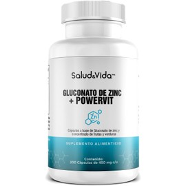 Gluconato de Zinc 20 mg de Zinc Elemental | Uno al día | 200 Cápsulas | S&V | Sin Gluten y Sin OMG