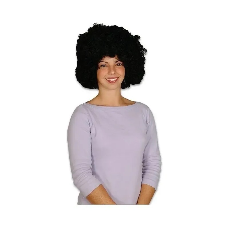 Peluca Afro Negra para Fiesta Retro con Chinos para Adultos