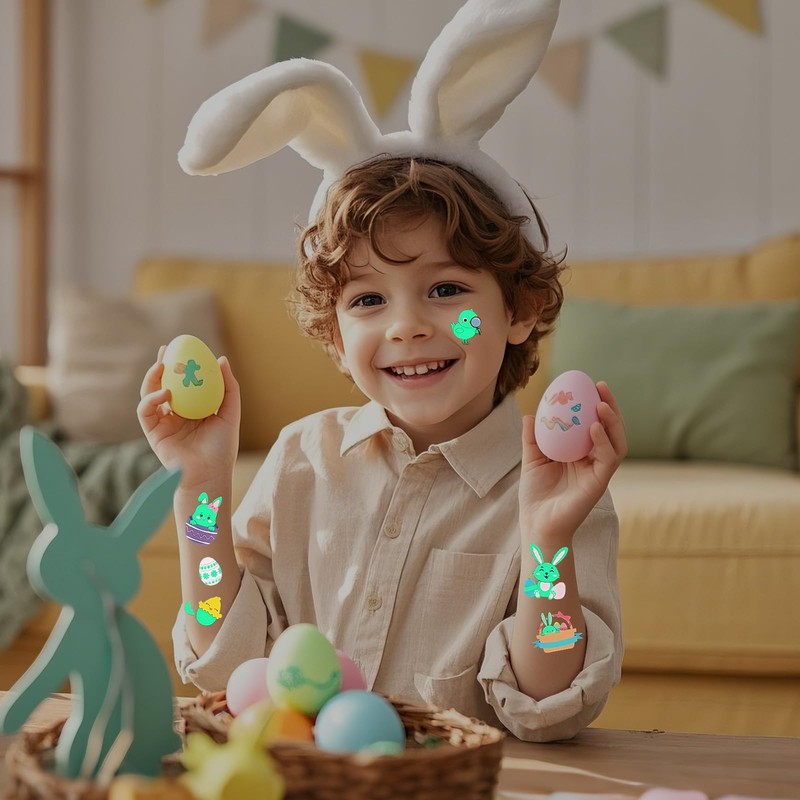 RUIOMII Pack of 10 Easter tattoos with luminous effect, waterproof