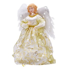 Angel Treetop Figurine, 21.6-Inch LED Angel Christmas Treetop Figurine, Christmas Tree Topper, Silver Lady Angel (Golden)