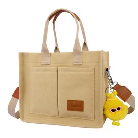 Canvas Tote Bag for Women With Pockets, Large Work Tote Bags Womens, Laptop Crossbody Everything Everyday Bag for Travel Work (Khaki Color)