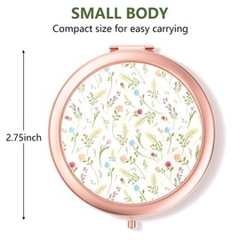 Nipichsha Compact Mirror, Pocket Travel Makeup Mirror, 2 - Sided 2X / 1X Magnification, Small Folding Portable Handheld, 2.75 in Rose Gold, Colorful Flowers