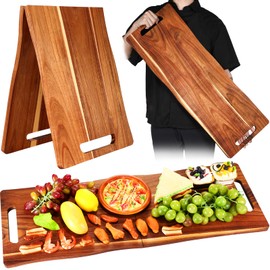 Acacia Large Charcuterie Board, Wood Charcuterie Boards with Handles Foldable Travel 33 x 12 Inch Cheese Boards Serving Board with Food Meat Party Appetizers (Large, Rectangular)