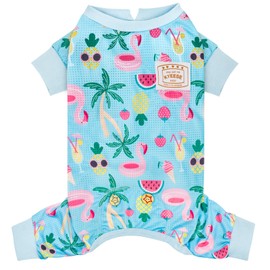 KYEESE Dog Pajamas Mesh Summer Pjs for Small Dogs Quick-Dry Cat Pajamas Lightweight Pet Costume Breathable Puppy Clothes Comfy Onesie UV-Blocking Doggie Jammies Flamingo Pattern, Small