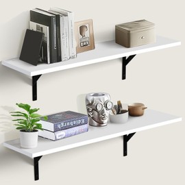 Tectocker-DOU Heavy Duty Long Wall Shelves Set of 2, Floating Shelves Wall Mounted with Industrial Brackets, 40lbs Capacity Shelves for Laundry Room, Kitchen, Bathroom, Living Room (31.5"*8",White)