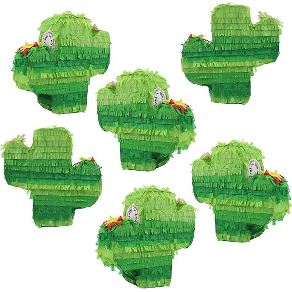 GIFTEXPRESS 6-pack Mini Cactus Pinatas for Kids Birthday Party, Gender Reveal Party, Traditional Mexican Fiesta, and Party Decorations