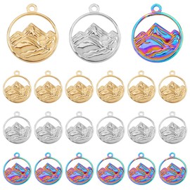 DICOSMETIC 18Pcs 3 Colors Mountain Charms Bulk Flat Round with Mountain Charms Stainless Steel Alps Mountains Dangle Charm Hollow Mountains Range Charm for Jewelry Makings