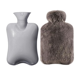 Hot Water Bottle with Soft Cover, 2-in-1 Water Bag for Cold & Hot Compress, Hand Feet Warmer, Christmas Winter Gifts, Fluffy Super Soft Faux Fur 1 Litre (Brown)