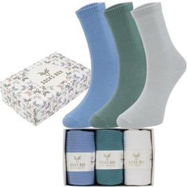 SOCKS BOX Womens Soft Cotton Breathable Above Ankle Crew Socks with Gift Box (3 Pairs, Mixed)
