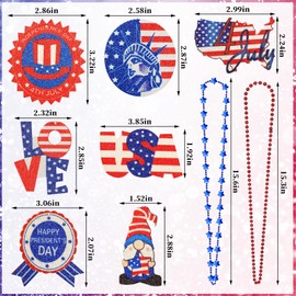 NOVWANG 4th of July Bead Necklaces, 21pcs Patriotic Beaded Necklace for fourth of July Independence Day Party Favors Carnival Decorations Accessories Supplies