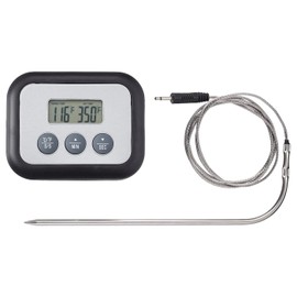 Meat Thermometer/Timer, Digital Black, Product Size: Width:9 cm Height:7 cm, Materials: Base Material: Synthetic Rubber, Body: Aluminium, ABS Plastic, Stand: Stainless Steel, Magnet:Neodymium