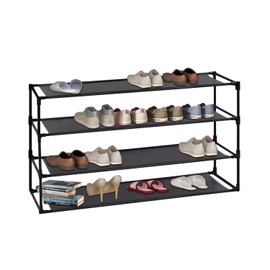 Jerry & Maggie - 4 Tier Shoe Rack Detachable Non-Woven Waterproof Fabric Shoe Organizer Tower Space Saver Stackable Storage Shelf (Black)