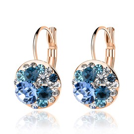Multicolored Austrian Crystal Drop Earrings for Women 14K Gold Plated Hypoallergenic Leverback Dangle Earrings