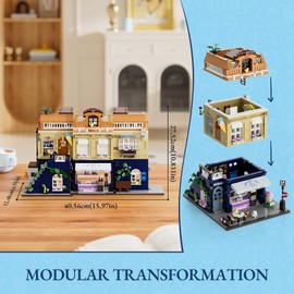 FUNWHOLE Gelato-Store Lighting Building-Bricks Set - City Town Ice Cream Shop LED Light Modular Collection Kit 1948 Pcs Display Model for Adults and Dessert Lovers