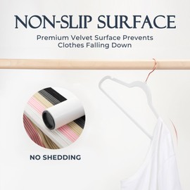 HOUSE DAY White Velvet Hangers 60 Pack, Premium Non-Slip Felt Clothes, Sturdy Heavy Duty Coat, Durable Hangers for Suits, Space Saving with No Hanger Mark, 360° Swivel Rotating Rose Gold Hook